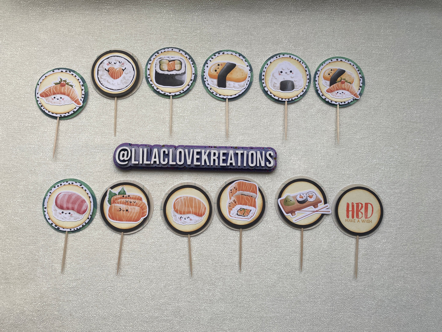SUSHI BIRTHDAY CUPCAKE TOPPERS