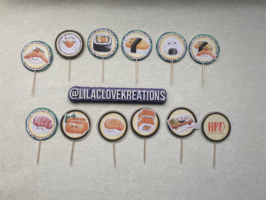 SUSHI BIRTHDAY CUPCAKE TOPPERS