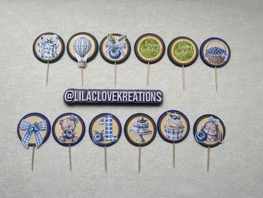 BLUEBERRY 1ST BIRTHDAY CUPCAKE TOPPERS