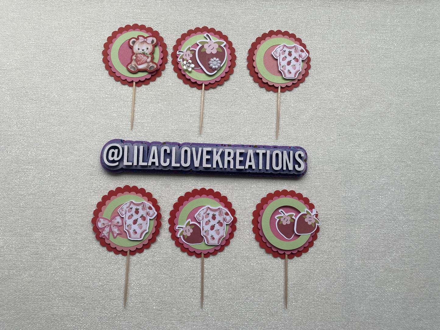 STRAWBERRY BEAR BABY SHOWER CUPCAKE TOPPERS