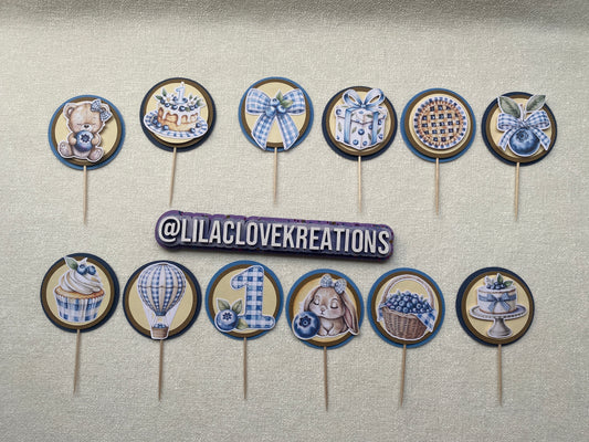 BLUEBERRY 1ST BIRTHDAY CUPCAKE TOPPERS
