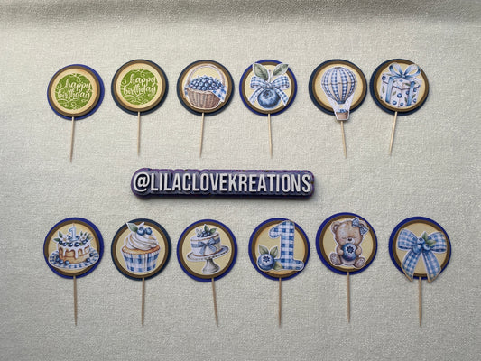 BLUEBERRY BEAR 1ST BIRTHDAY CUPCAKE TOPPERS
