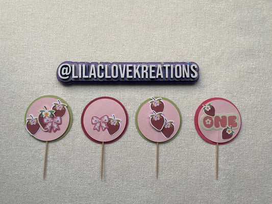 STRAWBERRY 1ST BIRTHDAY CUPCAKE TOPPERS