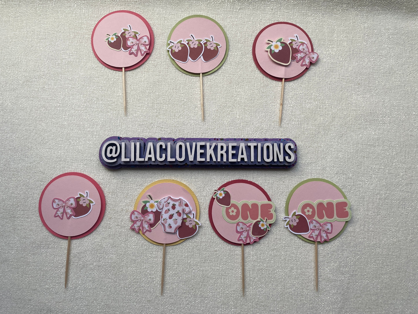 STRAWBERRY 1ST BIRTHDAY CUPCAKE TOPPERS