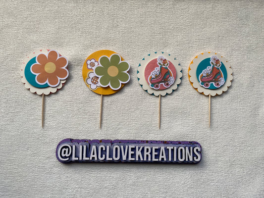 ROLLER SKATE FLOWER CUPCAKE TOPPERS