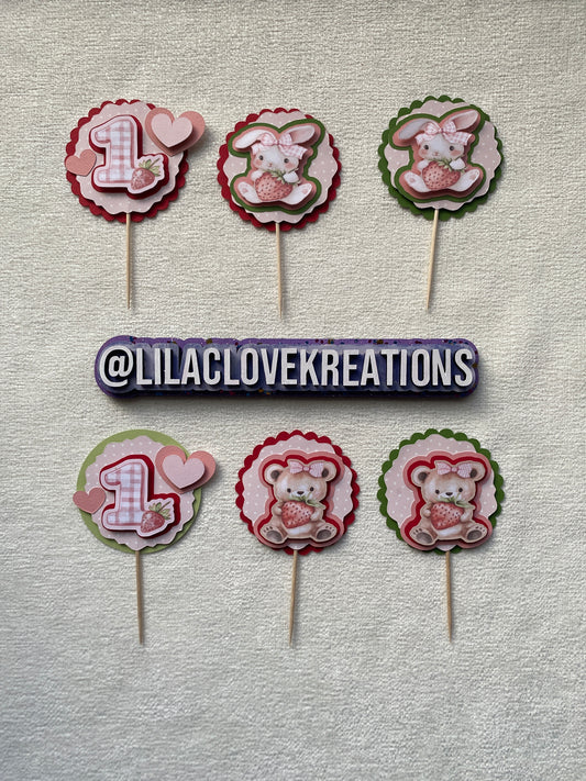 STRAWBERRY 1ST BIRTHDAY CUPCAKE TOPPERS