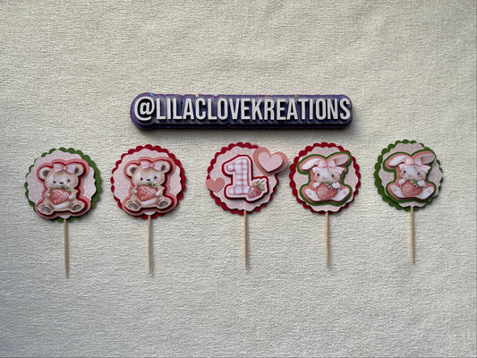STRAWBERRY 1ST BIRTHDAY CUPCAKE TOPPERS