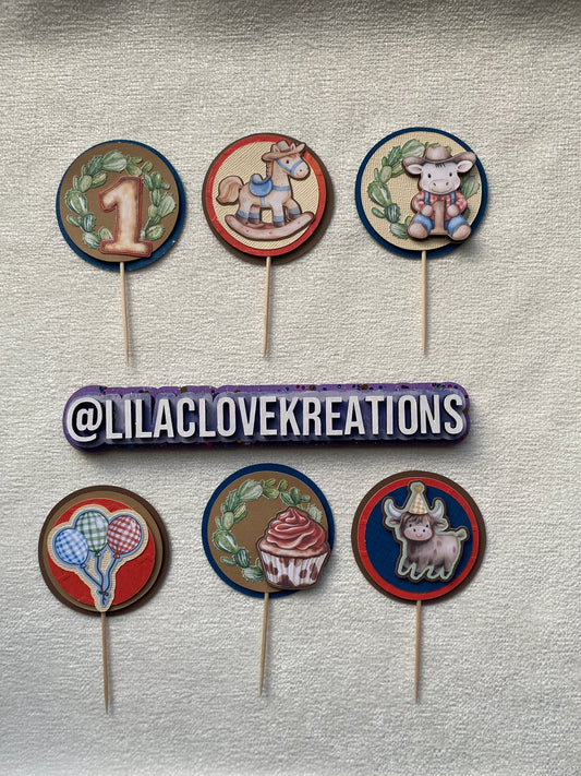 RODEO 1ST BIRTHDAY CUPCAKE TOPPERS