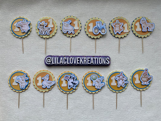 BLUE AND GREEN FARM ANIMAL CUPCAKE TOPPERS
