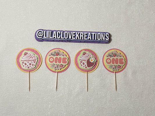 STRAWBERRY ONE CUPCAKE TOPPERS