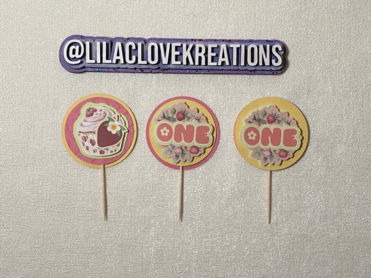 STRAWBERRY ONE CUPCAKE TOPPERS
