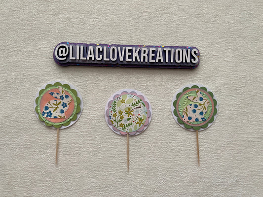 BLUE FLORAL BUNNY CUPCAKE TOPPERS