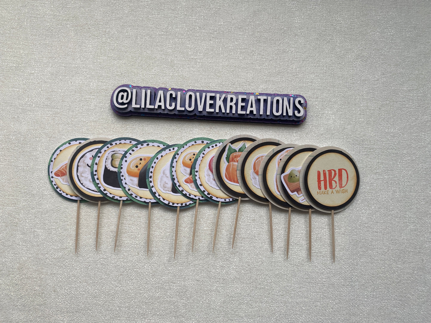 SUSHI BIRTHDAY CUPCAKE TOPPERS