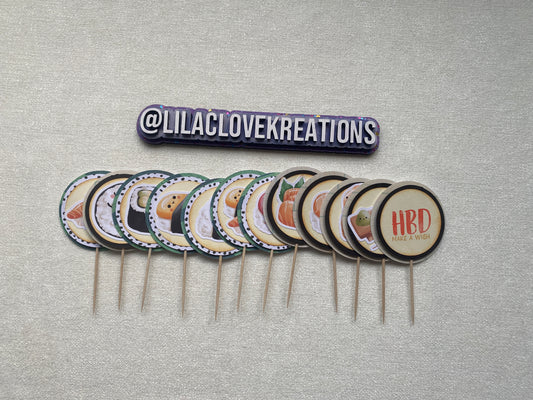 SUSHI BIRTHDAY CUPCAKE TOPPERS