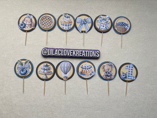 BLUEBERRY 1ST BIRTHDAY CUPCAKE TOPPERS