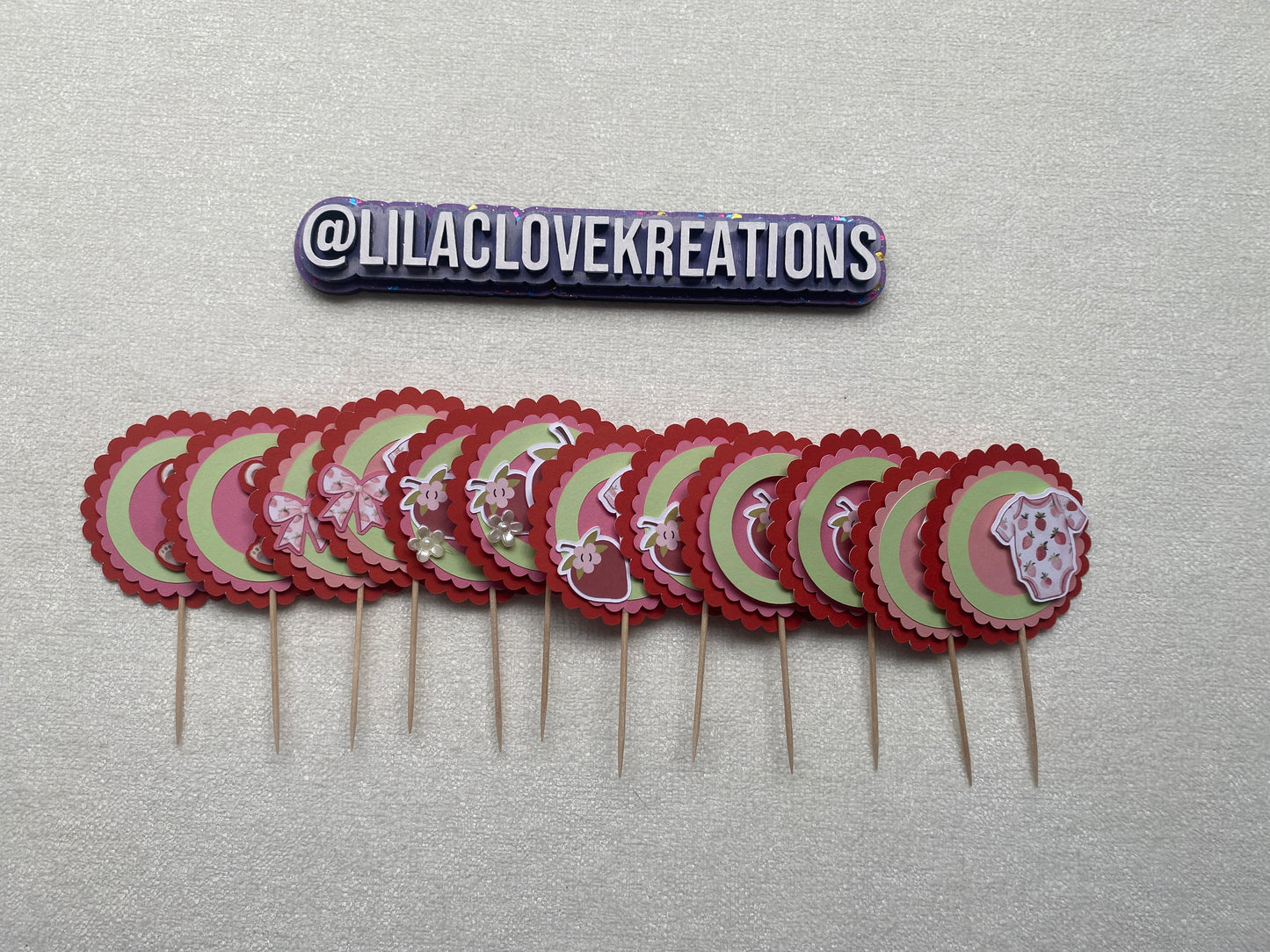 STRAWBERRY BEAR BABY SHOWER CUPCAKE TOPPERS