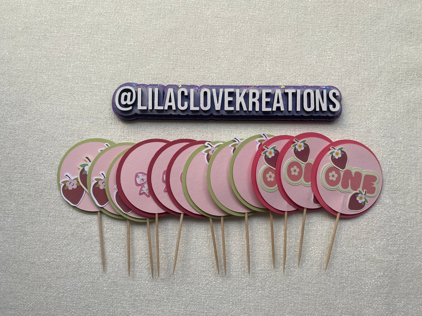 STRAWBERRY 1ST BIRTHDAY CUPCAKE TOPPERS