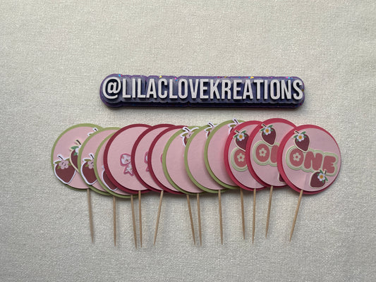 STRAWBERRY 1ST BIRTHDAY CUPCAKE TOPPERS