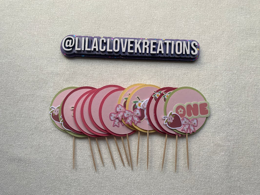 STRAWBERRY 1ST BIRTHDAY CUPCAKE TOPPERS