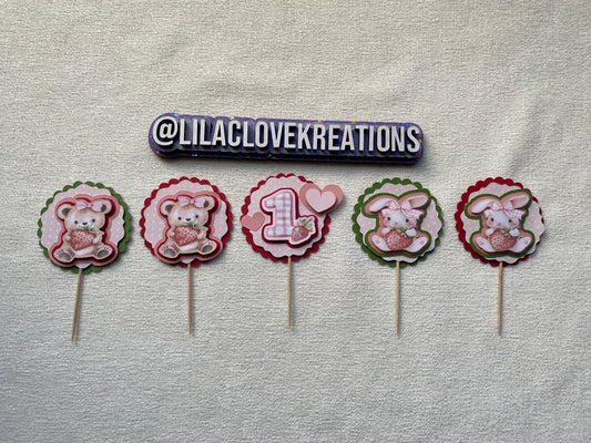 STRAWBERRY 1ST BIRTHDAY CUPCAKE TOPPERS