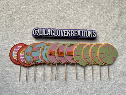 TROPICAL BIRTHDAY CUPCAKE TOPPERS