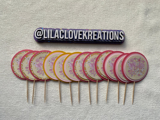 BOWS AND PEARLS CUPCAKE TOPPERS