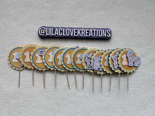 BLUE AND GREEN FARM ANIMAL CUPCAKE TOPPERS