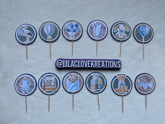 BLUE BABY CUPCAKE TOPPERS