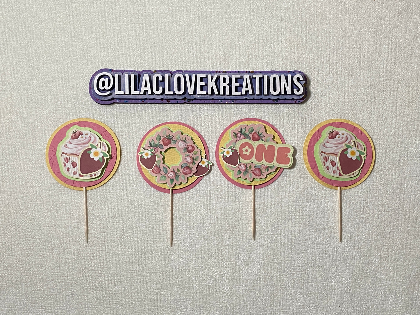STRAWBERRY ONE CUPCAKE TOPPERS