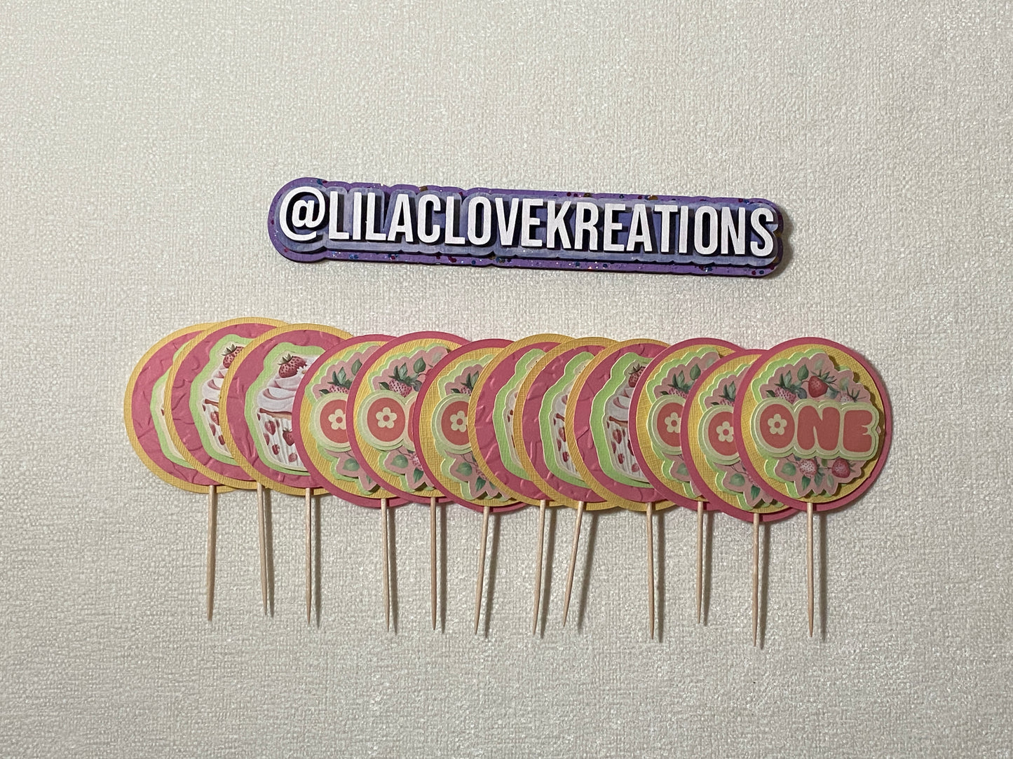STRAWBERRY ONE CUPCAKE TOPPERS