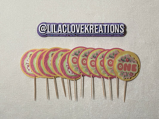 STRAWBERRY ONE CUPCAKE TOPPERS