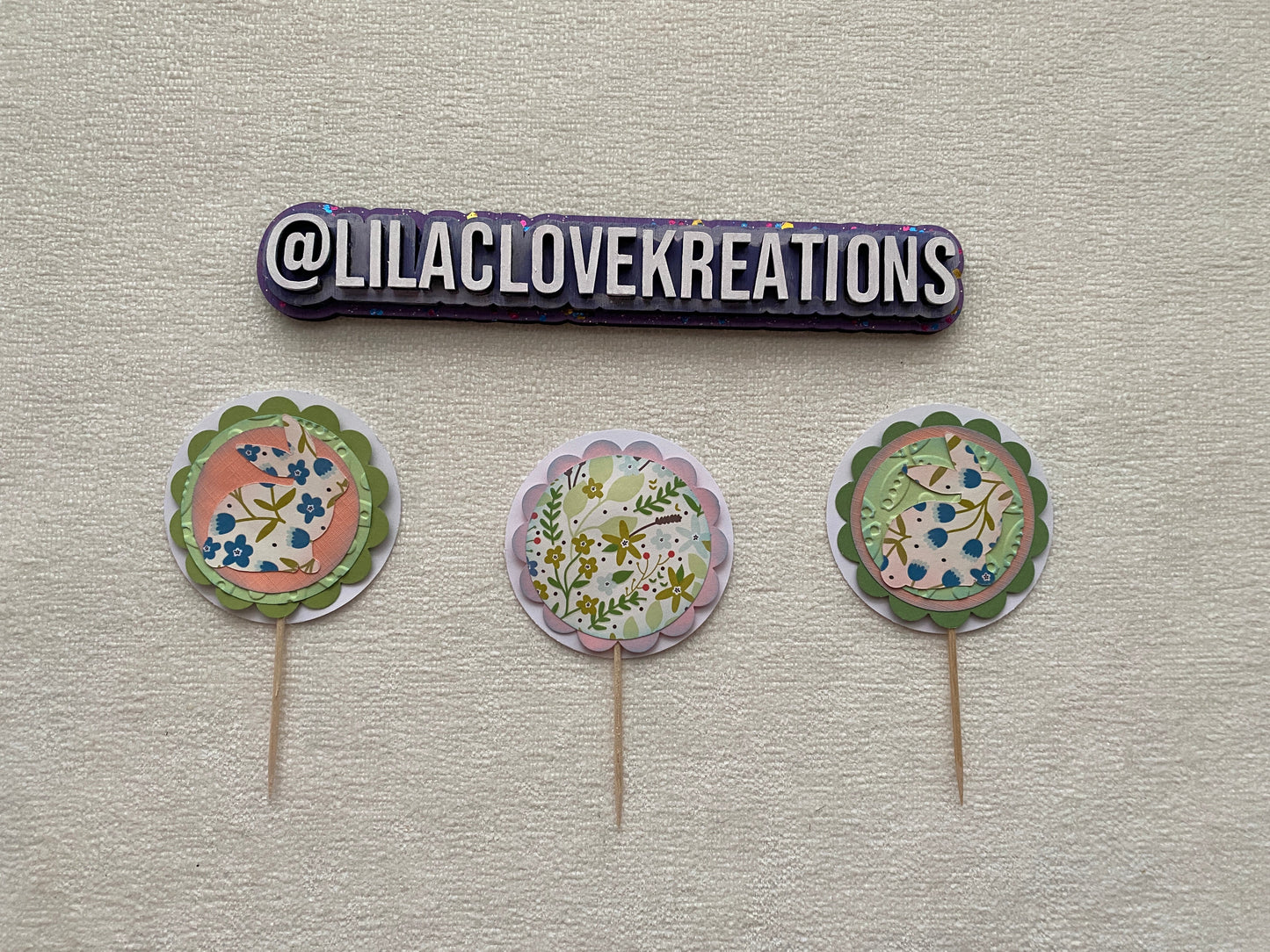 BLUE FLORAL BUNNY CUPCAKE TOPPERS