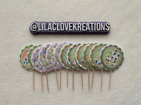 BLUE FLORAL BUNNY CUPCAKE TOPPERS