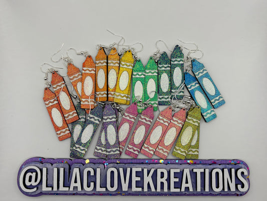 GLITTERED WOODEN CRAYON EARRINGS